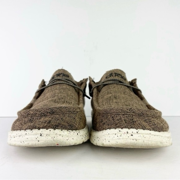 Hey Dude Wally Eco Linen Dark Brown Slip On Casual Moc Chukka Canvas Shoes - Picture 2 of 13